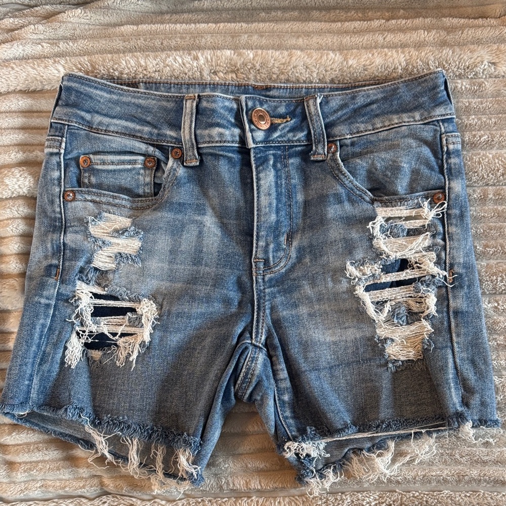 American Eagle Outfitters Light Blue Distressed Denim Cutoff Shorts